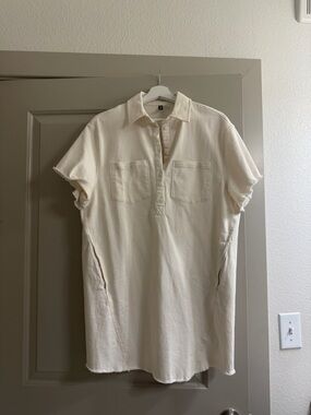 H&M Cream Mini Collared Denim Dress
